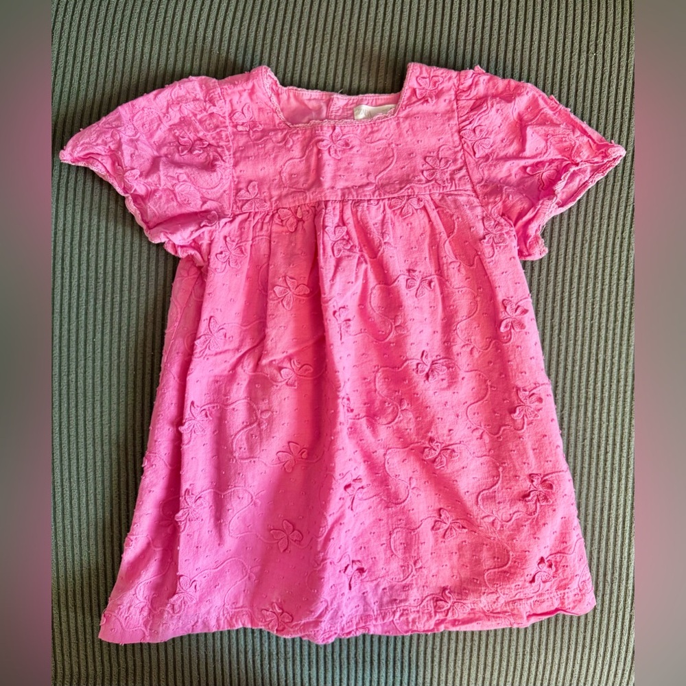 Pink Embroidered Flutter Sleeve Dress